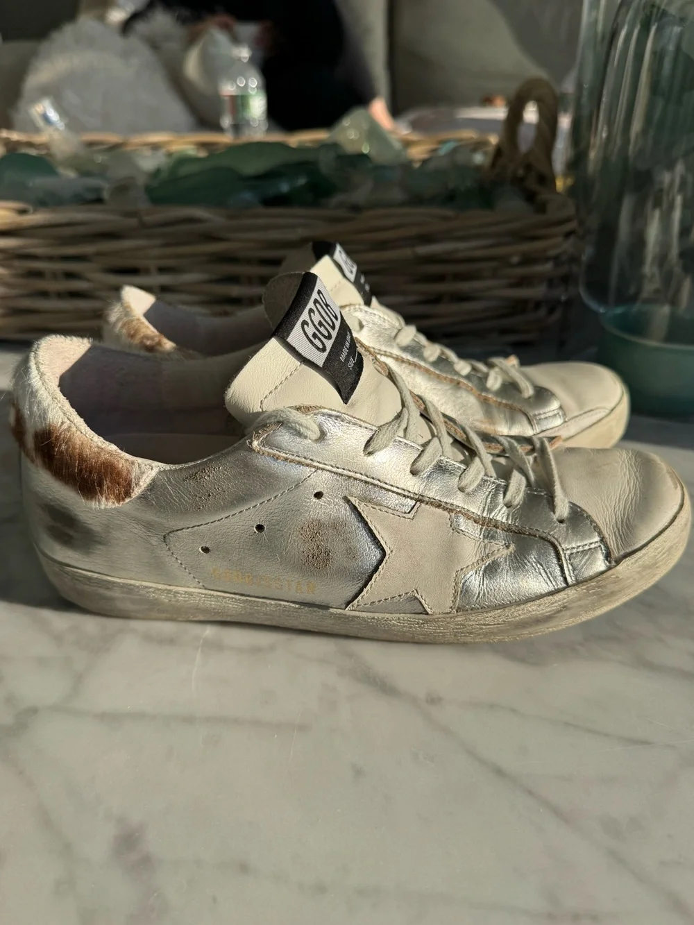 GOLDEN GOOSE Sneakers Superstar - Silver Leather / Pony Hair Size 37 - Picture 3 of 9